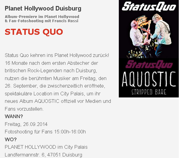 Status Quo im Planet Hollywood Duisburg